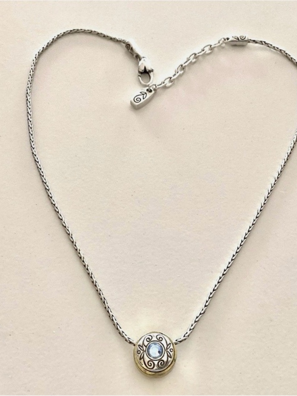Brighton Two-Tone Pendant Necklace with Light Blue Crystal - Picture 2 of 3